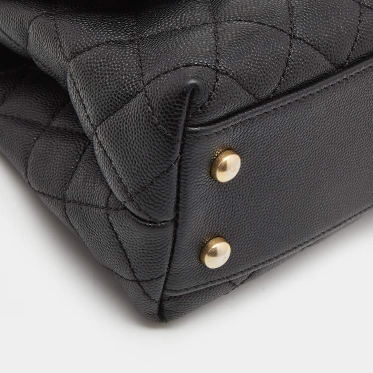 Pre Owned Chanel Black Quilted Caviar Leather Small Coco Top Handle Bag