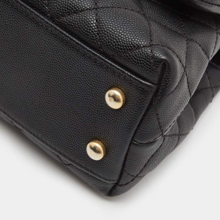 Pre Owned Chanel Black Quilted Caviar Leather Small Coco Top Handle Bag