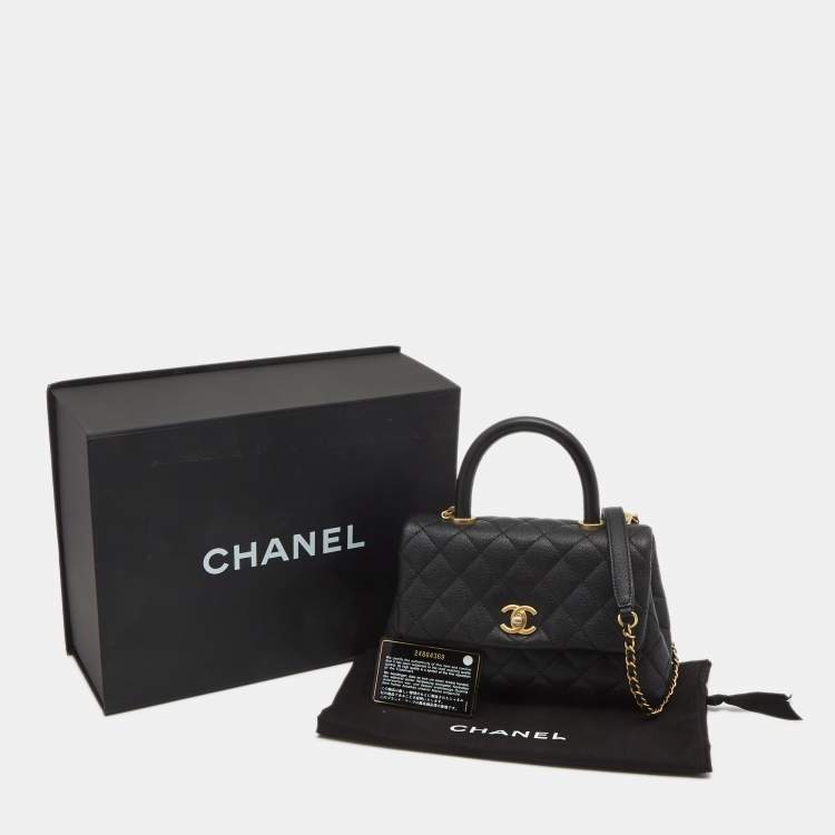 Pre Owned Chanel Black Quilted Caviar Leather Small Coco Top Handle Bag