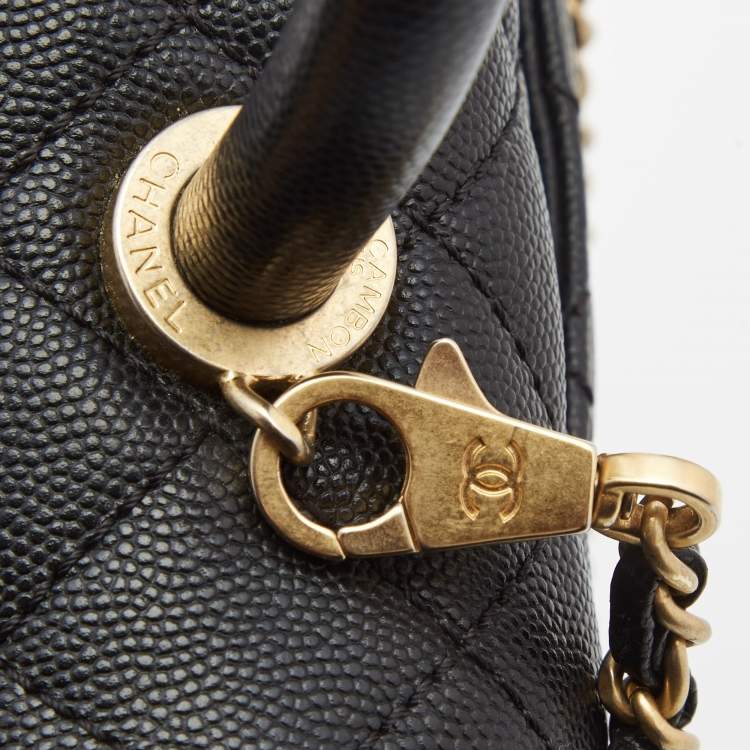 Pre Owned Chanel Black Quilted Caviar Leather Small Coco Top Handle Bag