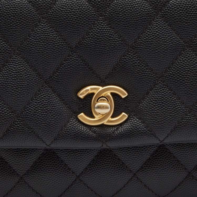 Pre Owned Chanel Black Quilted Caviar Leather Small Coco Top Handle Bag