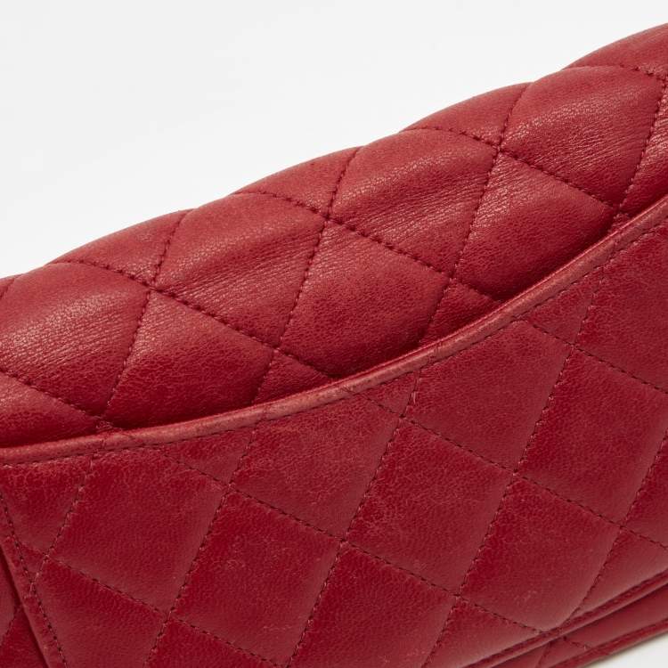 Pre Owned Chanel Red Quilted Leather CC Classic Bifold Long Wallet
