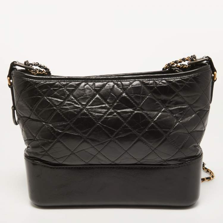 Pre Owned Chanel Black Quilted Aged Leather Medium Gabrielle Hobo