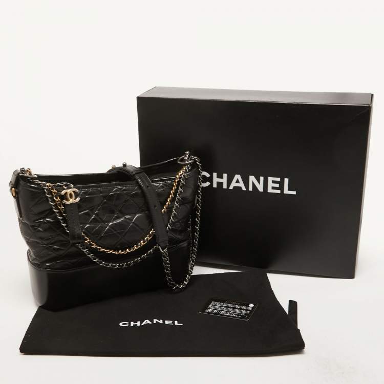 Pre Owned Chanel Black Quilted Aged Leather Medium Gabrielle Hobo
