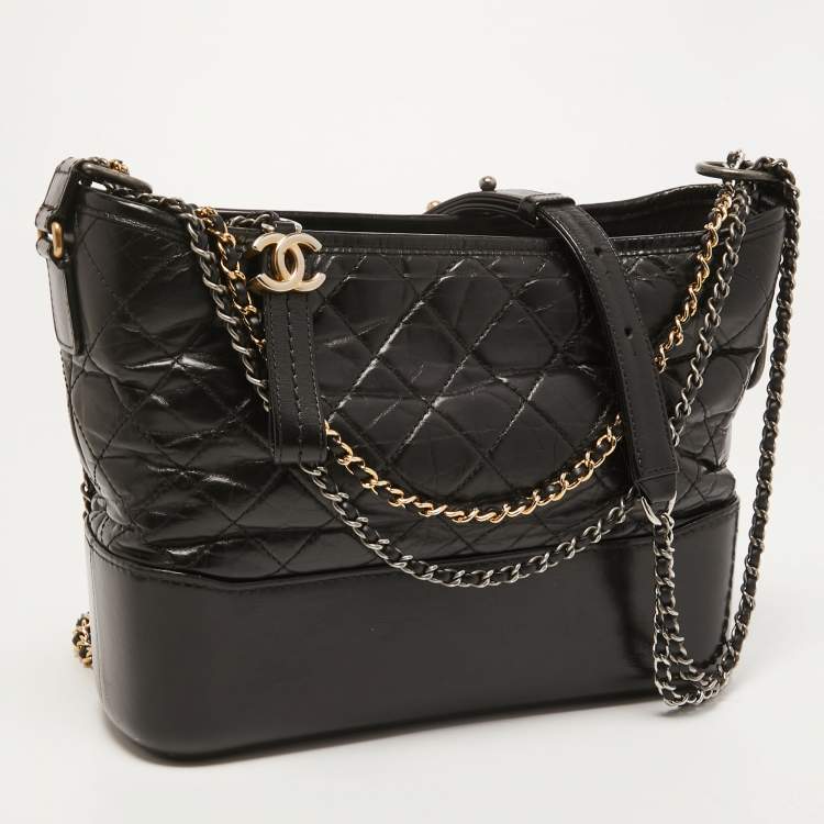 Pre Owned Chanel Black Quilted Aged Leather Medium Gabrielle Hobo