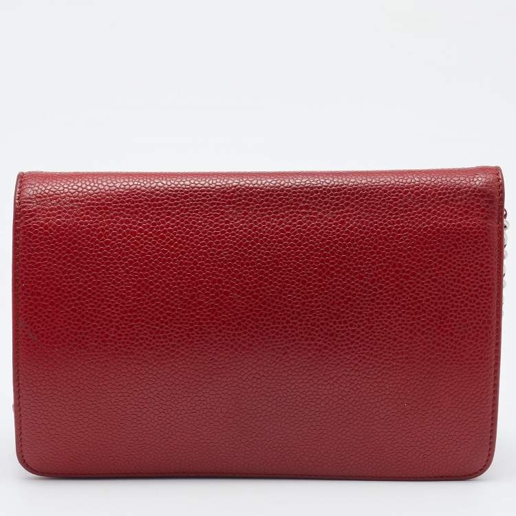 Pre Owned Chanel Red Caviar Leather CC Timeless Wallet on Chain