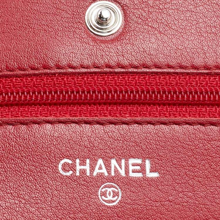 Pre Owned Chanel Red Caviar Leather CC Timeless Wallet on Chain