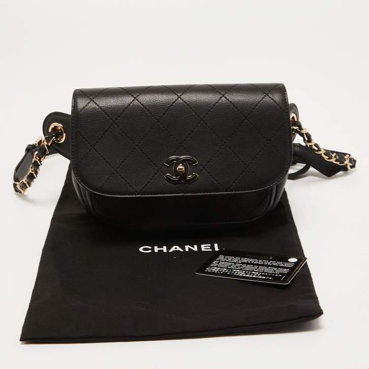 Pre Owned Chanel Black Quilted Leather CC Waist Bag