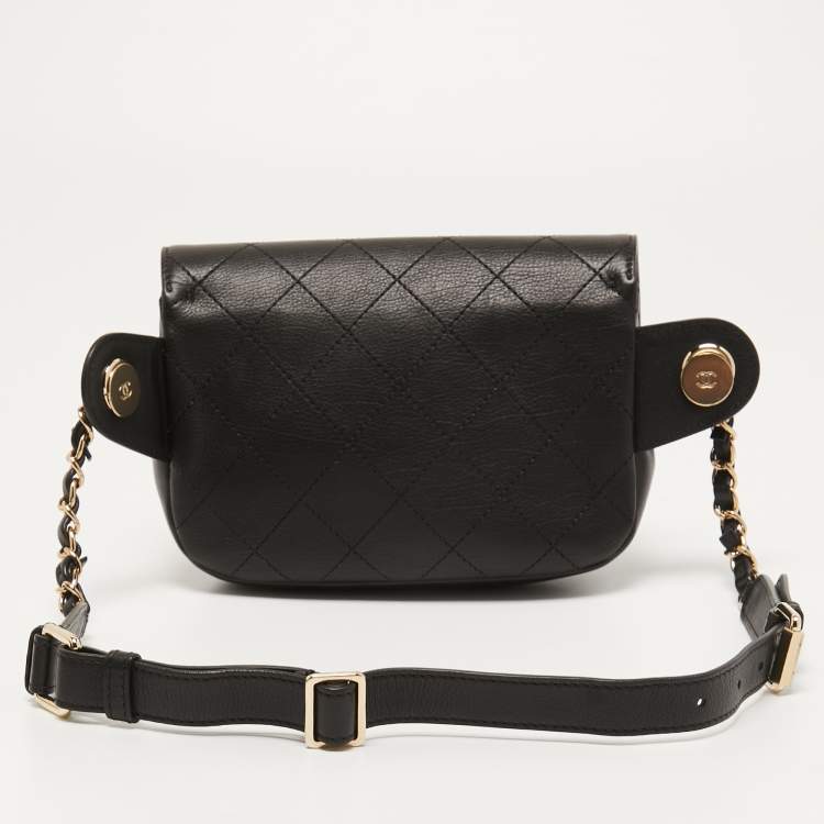 Pre Owned Chanel Black Quilted Leather CC Waist Bag