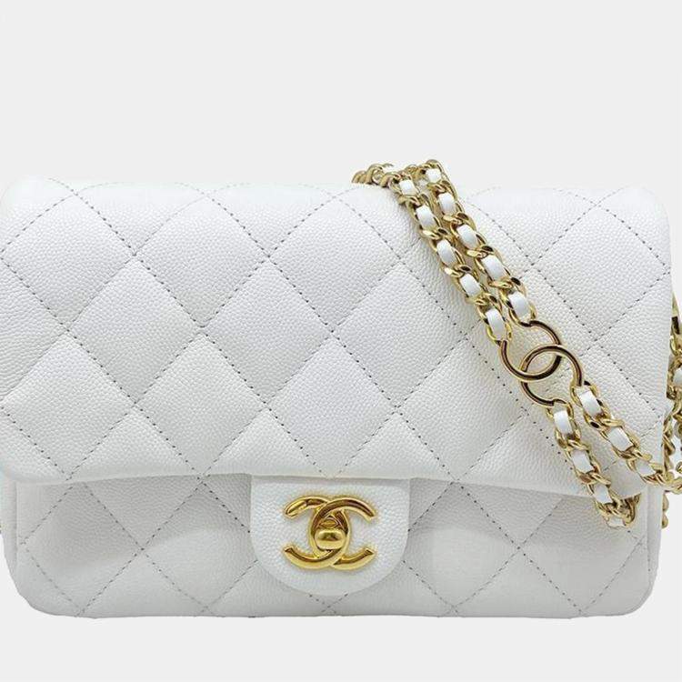 Chanel White Caviar Leather Mini Double Chain Strap Flap CC Shoulder Bag  Chanel | TLC