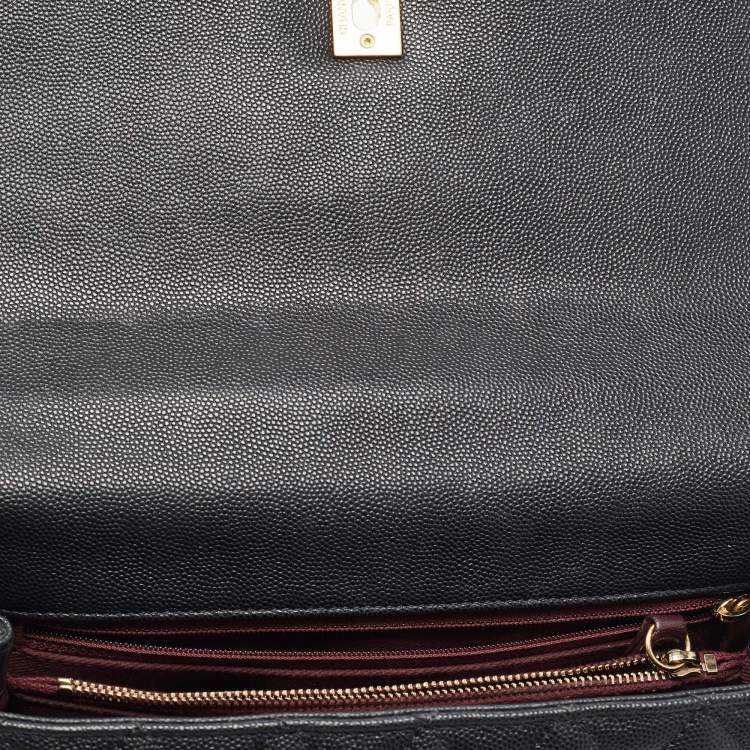 Pre Owned Chanel Black Quilted Caviar Leather Medium Coco Top Handle Bag