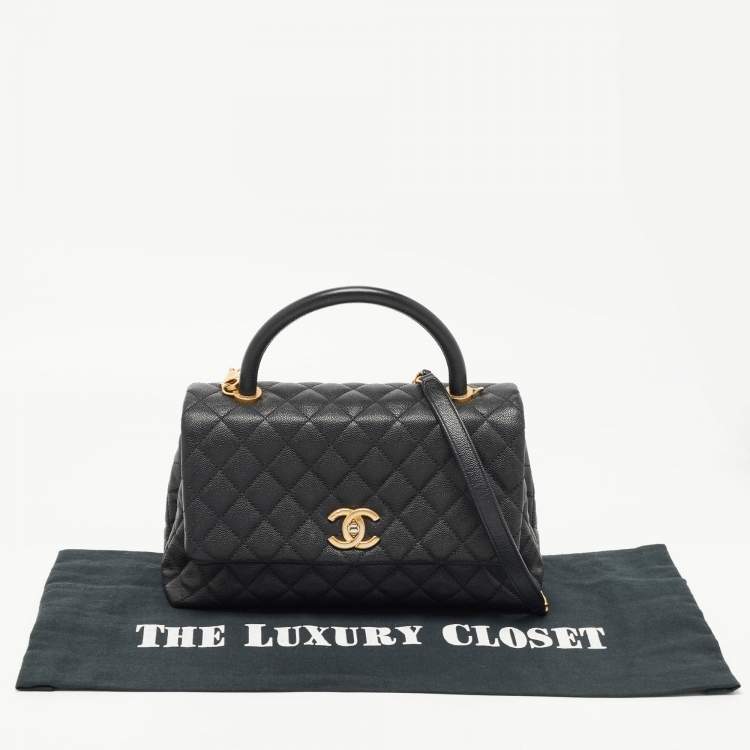Pre Owned Chanel Black Quilted Caviar Leather Medium Coco Top Handle Bag