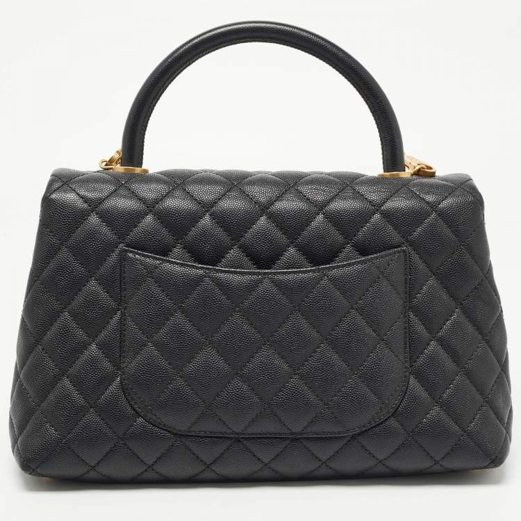 Pre Owned Chanel Black Quilted Caviar Leather Medium Coco Top Handle Bag