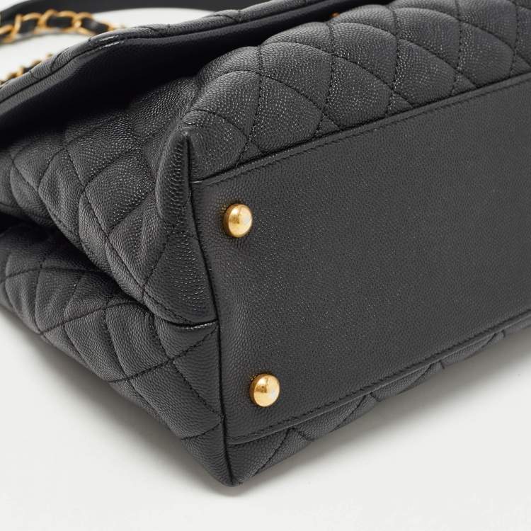 Pre Owned Chanel Black Quilted Caviar Leather Medium Coco Top Handle Bag