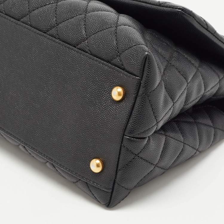 Pre Owned Chanel Black Quilted Caviar Leather Medium Coco Top Handle Bag