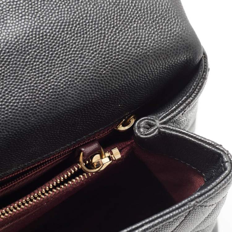 Pre Owned Chanel Black Quilted Caviar Leather Medium Coco Top Handle Bag