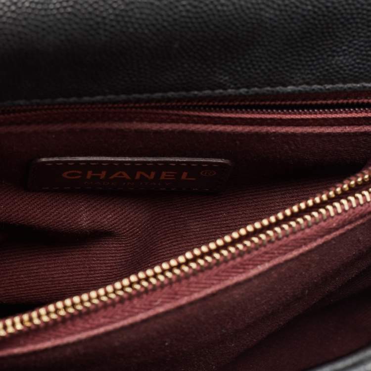 Pre Owned Chanel Black Quilted Caviar Leather Medium Coco Top Handle Bag