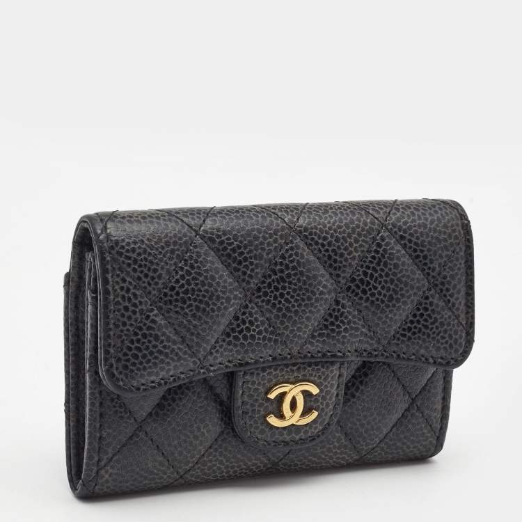 Pre Owned Chanel Black Caviar Leather Classic Flap Card Case