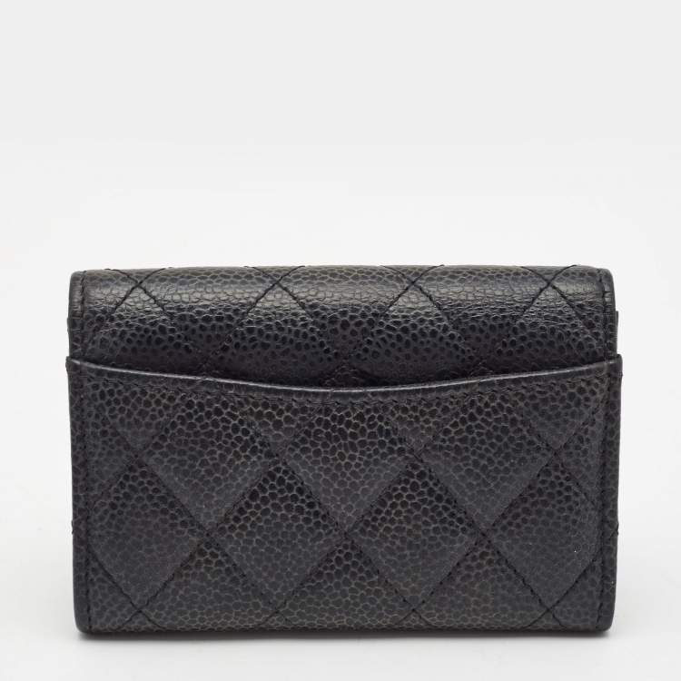 Pre Owned Chanel Black Caviar Leather Classic Flap Card Case