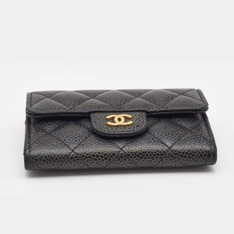 Pre Owned Chanel Black Caviar Leather Classic Flap Card Case