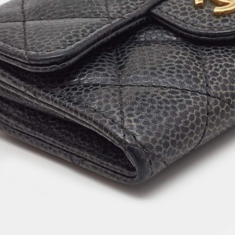 Pre Owned Chanel Black Caviar Leather Classic Flap Card Case