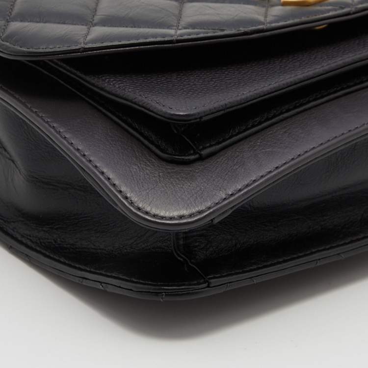 Pre Owned Chanel Black Quilted Leather Flap Chain Top Handle Bag