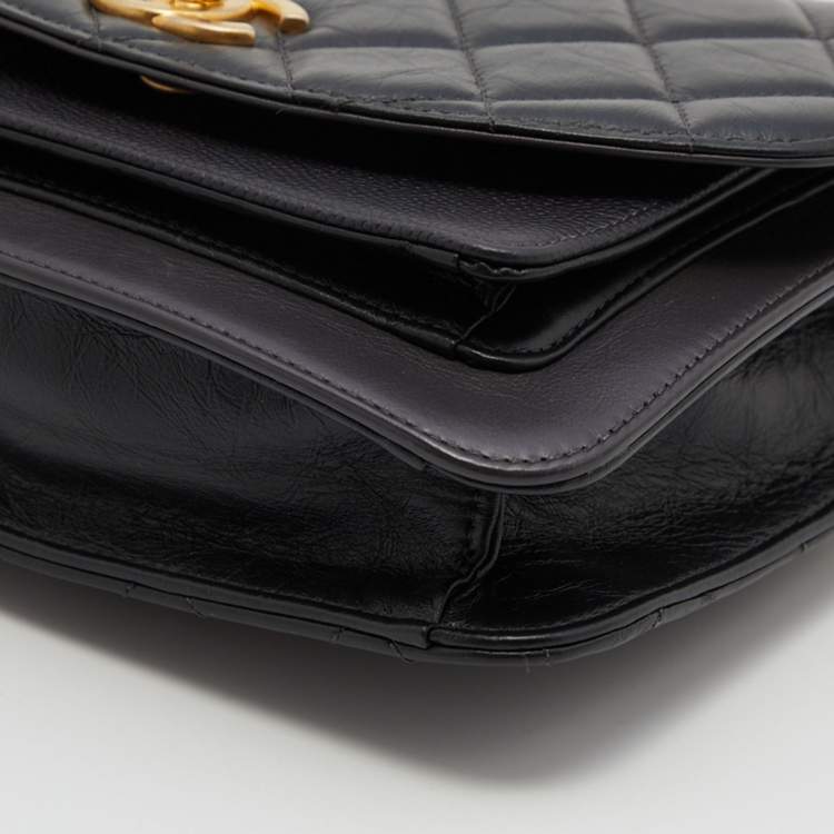 Pre Owned Chanel Black Quilted Leather Flap Chain Top Handle Bag