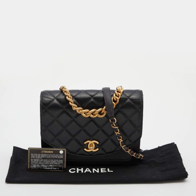 Pre Owned Chanel Black Quilted Leather Flap Chain Top Handle Bag