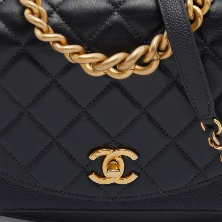 Pre Owned Chanel Black Quilted Leather Flap Chain Top Handle Bag
