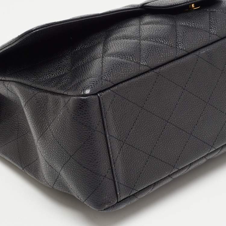 Pre Owned Chanel Black Quilted Caviar Leather Maxi Classic Single Flap Bag