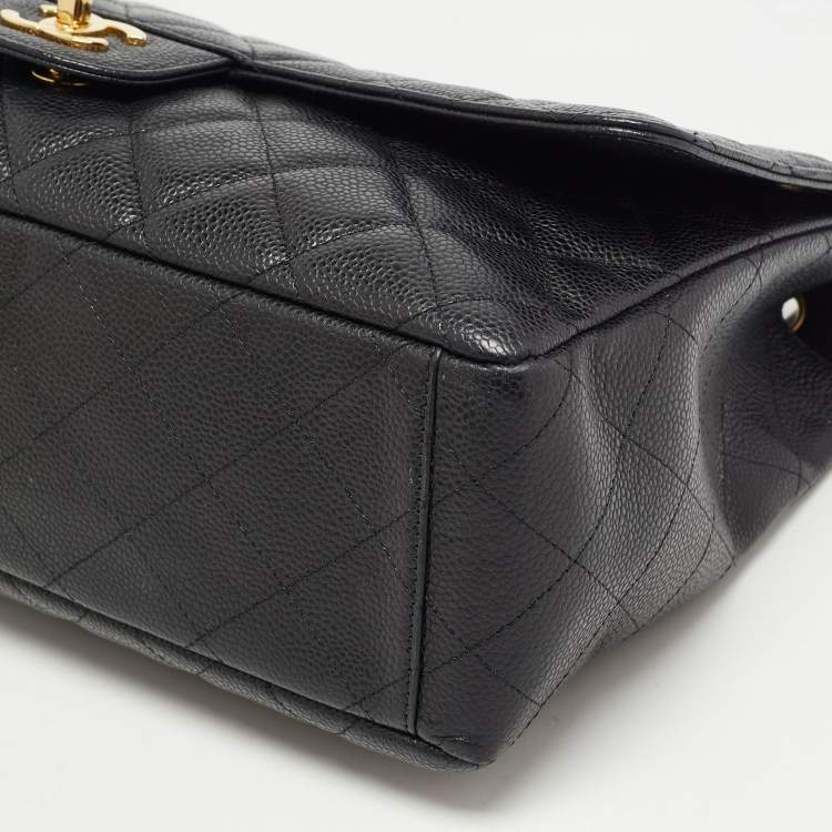 Pre Owned Chanel Black Quilted Caviar Leather Maxi Classic Single Flap Bag