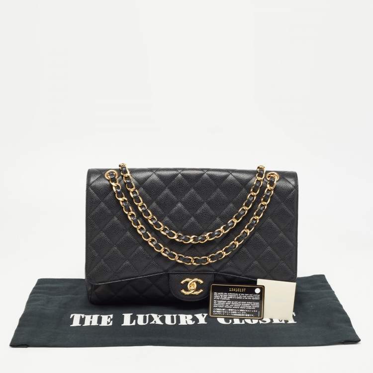 Pre Owned Chanel Black Quilted Caviar Leather Maxi Classic Single Flap Bag