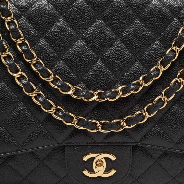 Pre Owned Chanel Black Quilted Caviar Leather Maxi Classic Single Flap Bag