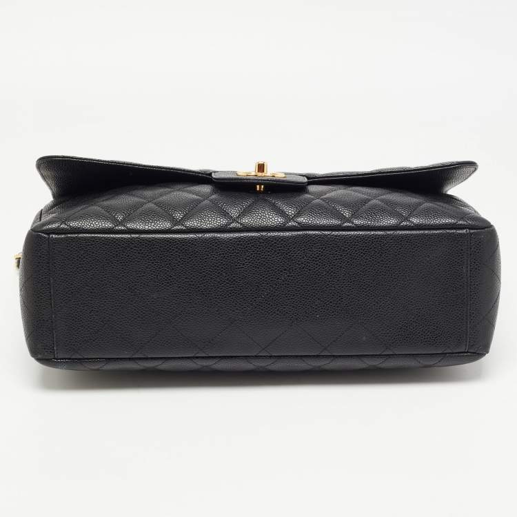 Pre Owned Chanel Black Quilted Caviar Leather Maxi Classic Single Flap Bag
