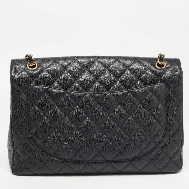 Pre Owned Chanel Black Quilted Caviar Leather Maxi Classic Single Flap Bag