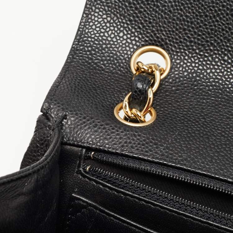 Pre Owned Chanel Black Quilted Caviar Leather Maxi Classic Single Flap Bag