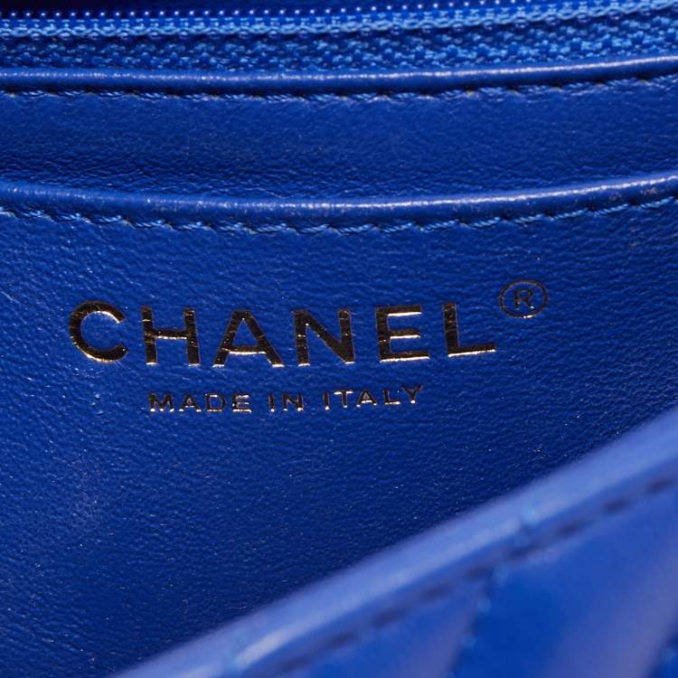 Pre Owned Chanel Blue Chevron Leather Mini Rectangle Classic Single Flap Bag