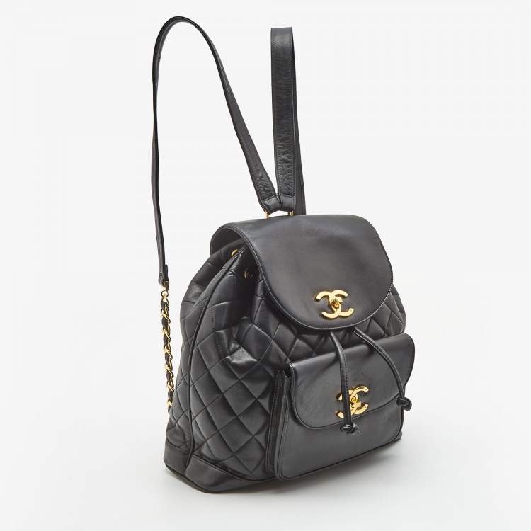 Pre Owned Chanel Black Quilted Lambskin Leather Duma Backpack