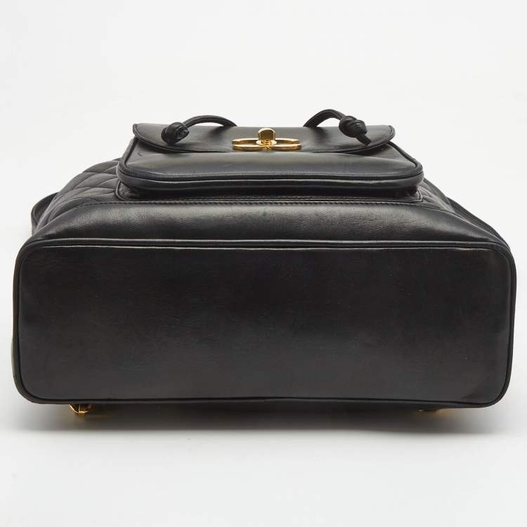 Pre Owned Chanel Black Quilted Lambskin Leather Duma Backpack