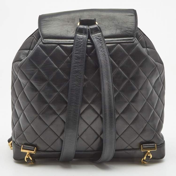 Pre Owned Chanel Black Quilted Lambskin Leather Duma Backpack