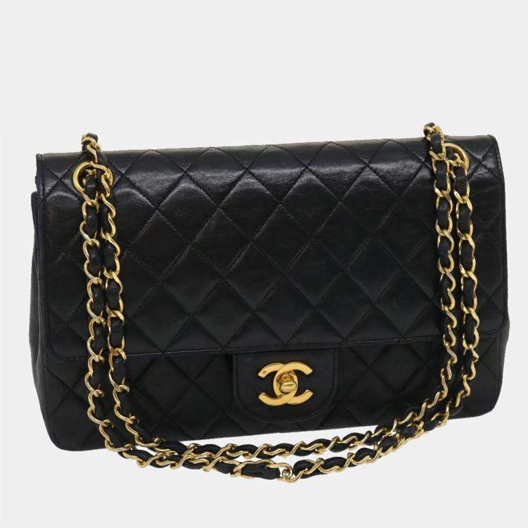 Chanel Black Leather Medium Classic Double Flap Shoulder Bag Chanel