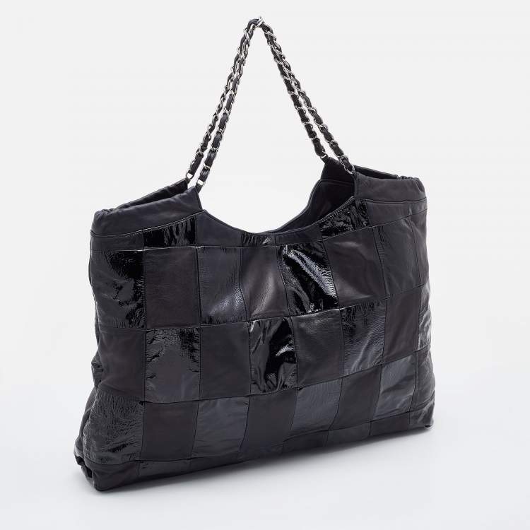 Pre Owned Chanel Black Leather and Patent Leather Large Brooklyn Patchwork Cabas Tote 