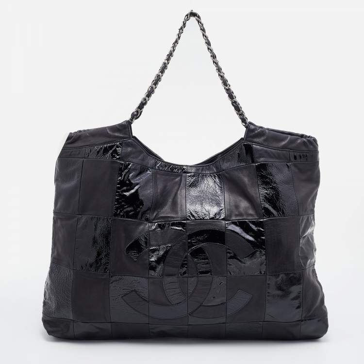 Pre Owned Chanel Black Leather and Patent Leather Large Brooklyn Patchwork Cabas Tote 
