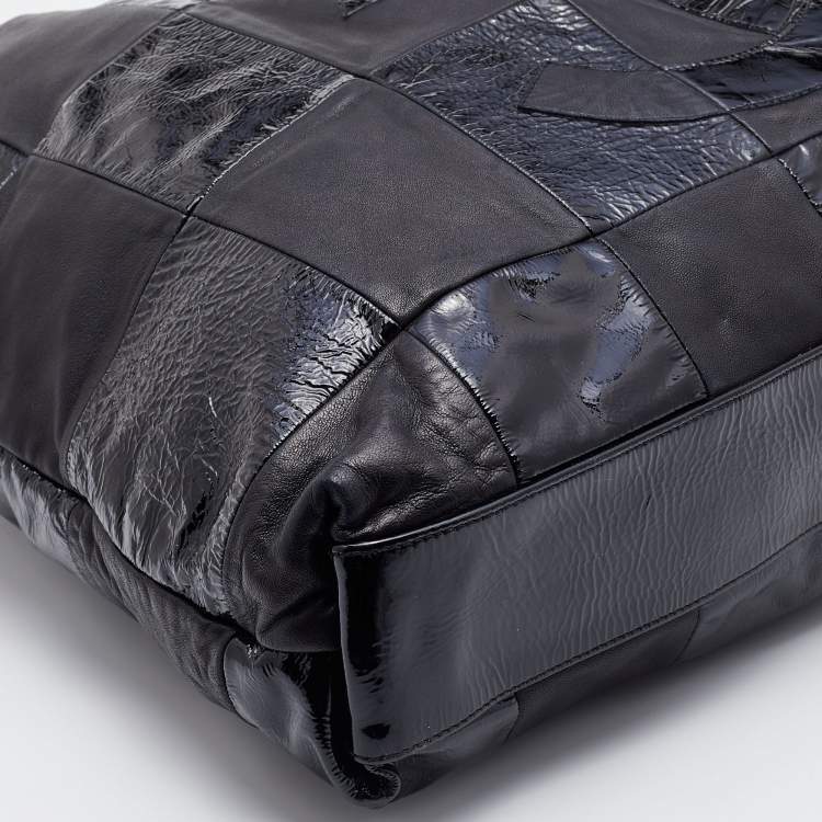 Pre Owned Chanel Black Leather and Patent Leather Large Brooklyn Patchwork Cabas Tote 