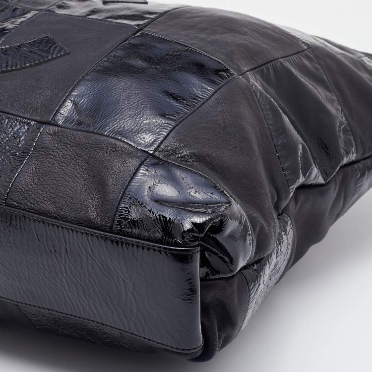 Pre Owned Chanel Black Leather and Patent Leather Large Brooklyn Patchwork Cabas Tote 