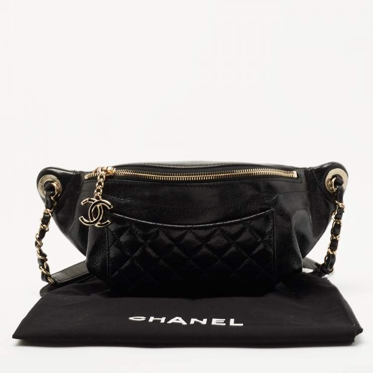Pre Owned Chanel Black Quilted Glossy Leather Bi Classic Belt Bag