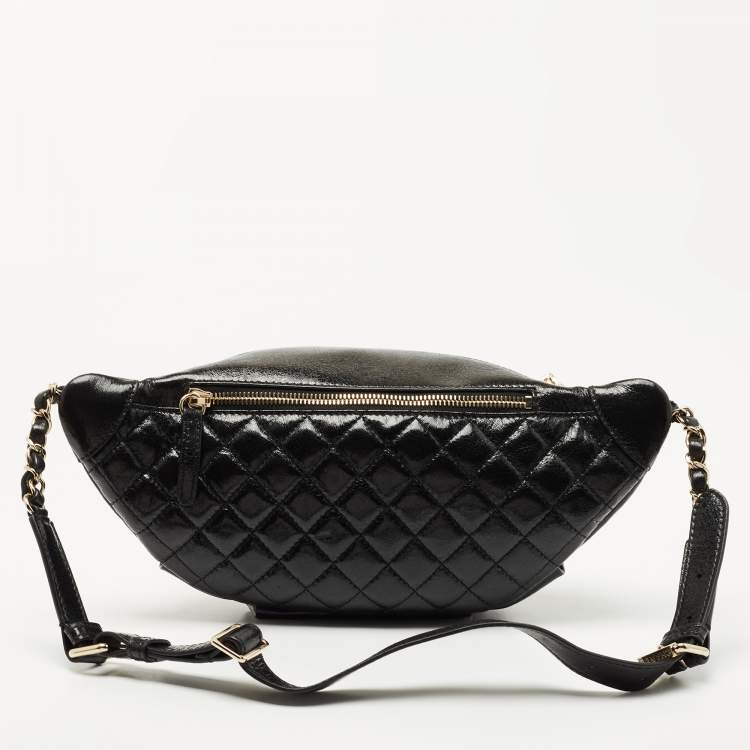 Pre Owned Chanel Black Quilted Glossy Leather Bi Classic Belt Bag