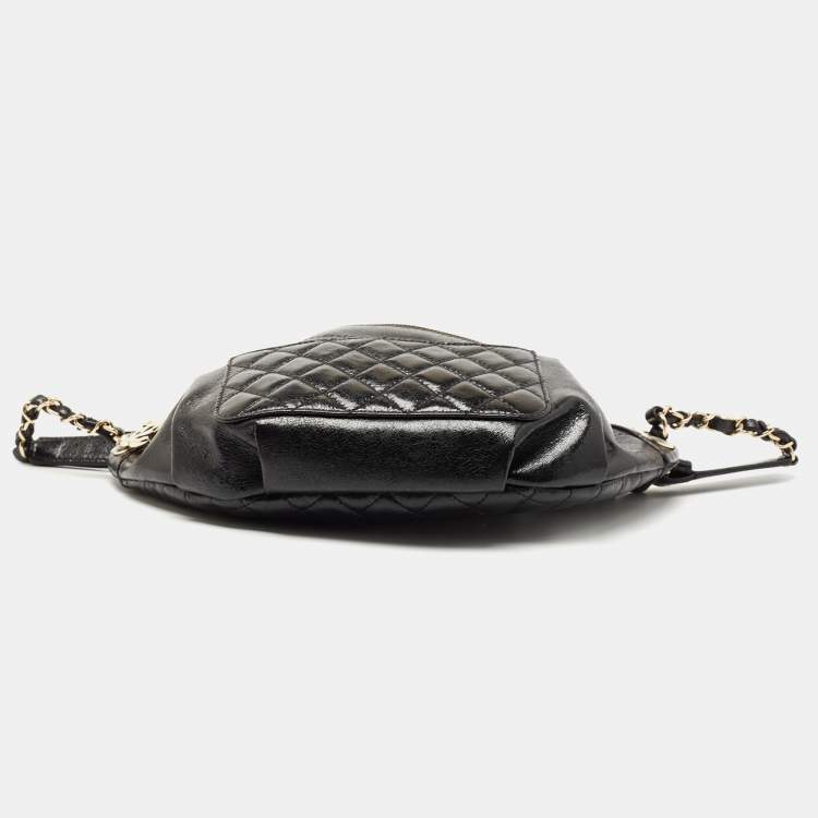 Pre Owned Chanel Black Quilted Glossy Leather Bi Classic Belt Bag