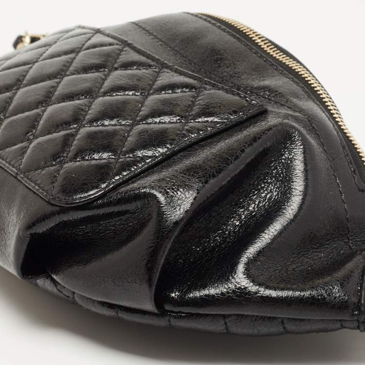 Pre Owned Chanel Black Quilted Glossy Leather Bi Classic Belt Bag