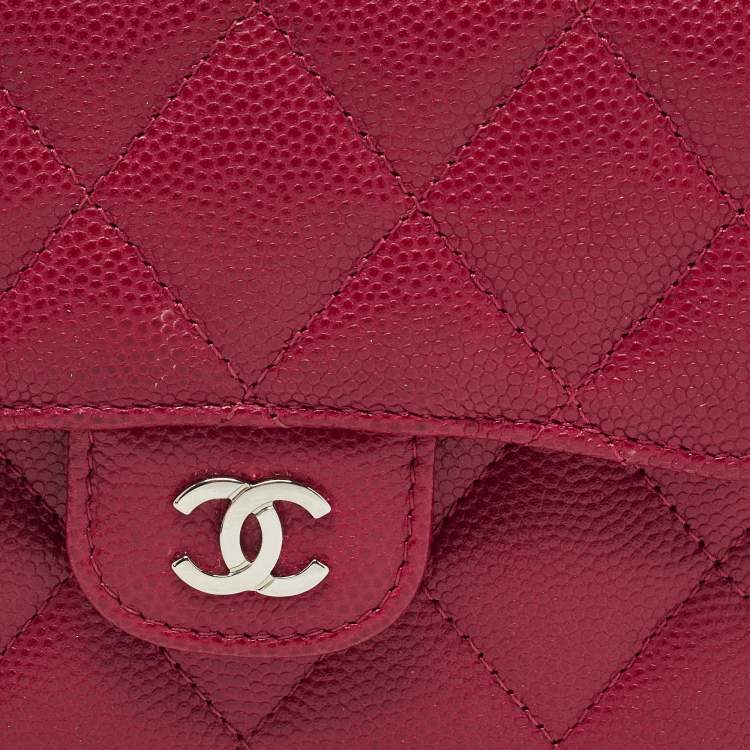 Pre Owned Chanel Red Quilted Caviar Leather Classic Trifold Wallet